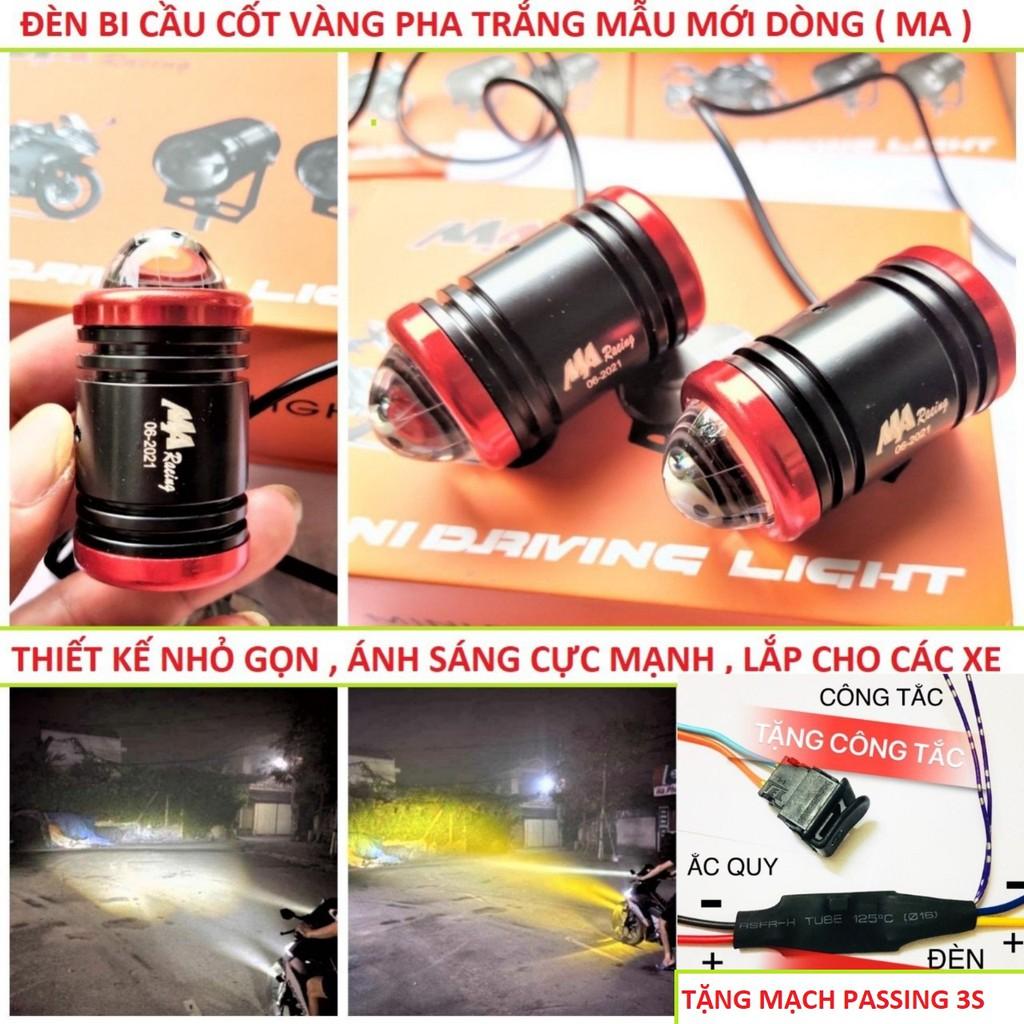 Đèn trợ sáng xe máy bi cầu mini 2 chế độ cốt vàng pha trắng viền đỏ siêu sáng loại tốt