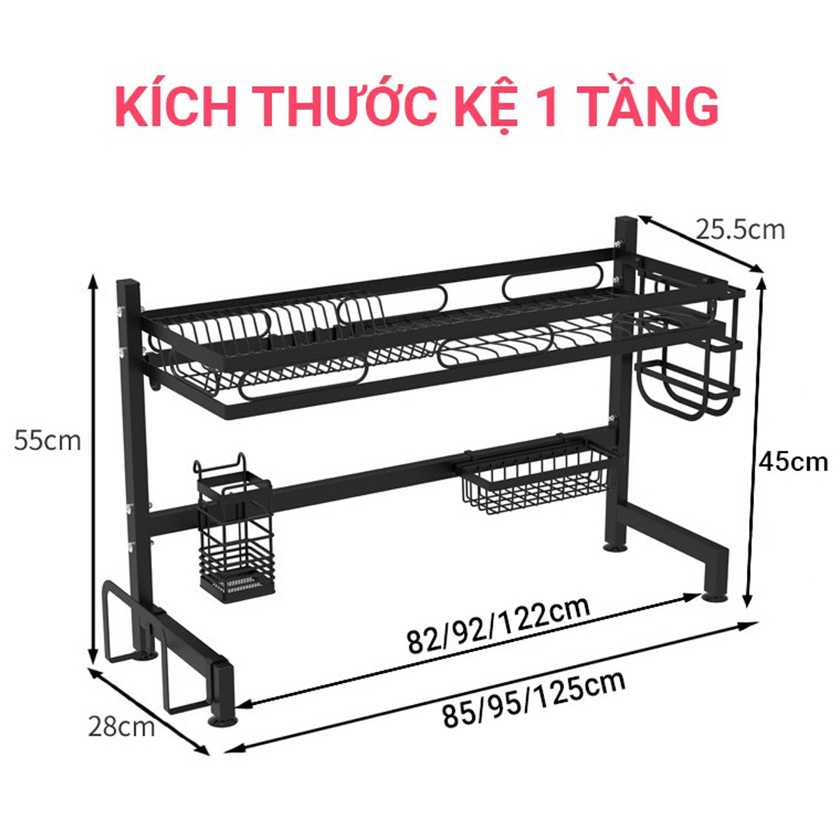 Kệ Để Bát Thông Minh, Giá Kệ Để Chén Bát Đũa Ráo Nước Dài 65/85/95/125Cm – Thép Carbon Không Gỉ - Sơn Tĩnh Điện Loại Cao Cấp Siêu Bền Chính Hãng miDoctor