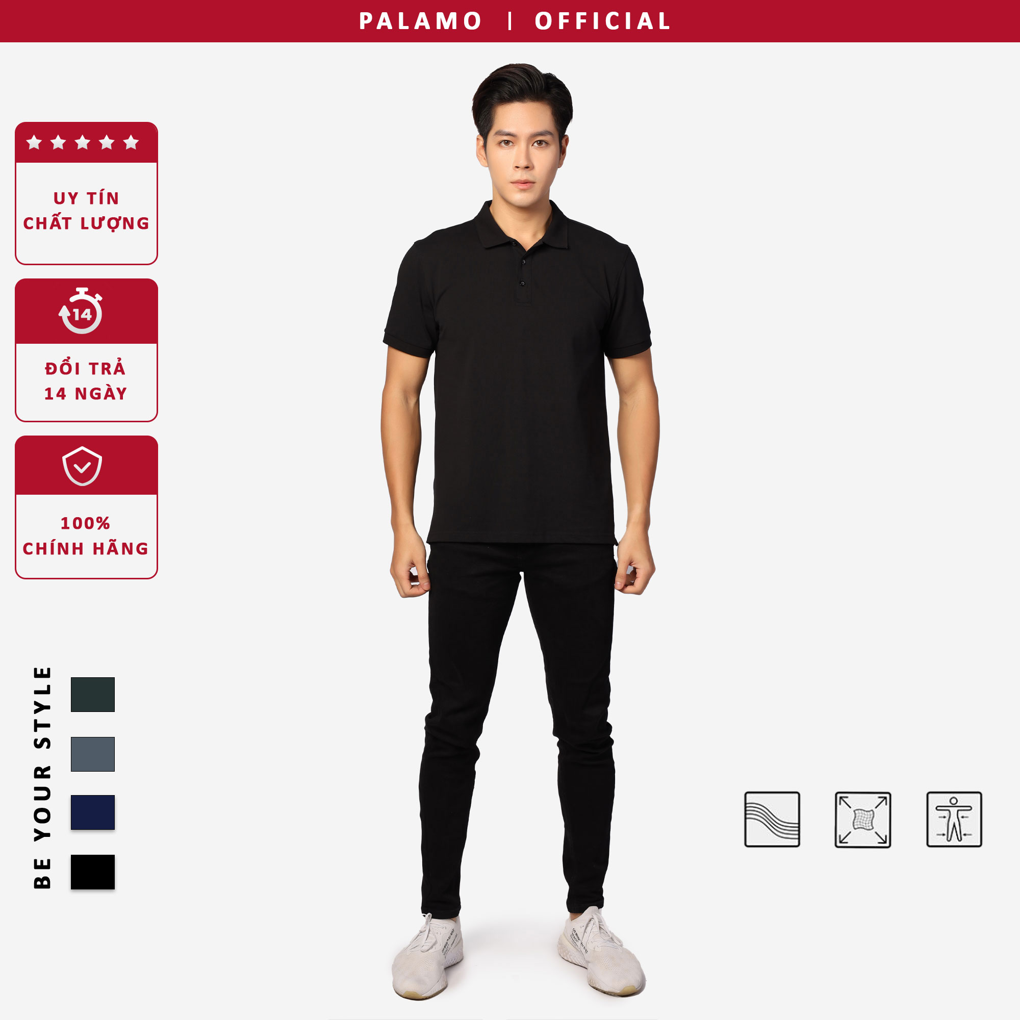 Áo phông polo nam Palamo classic, regular fit, cotton spandex / màu xanh lam