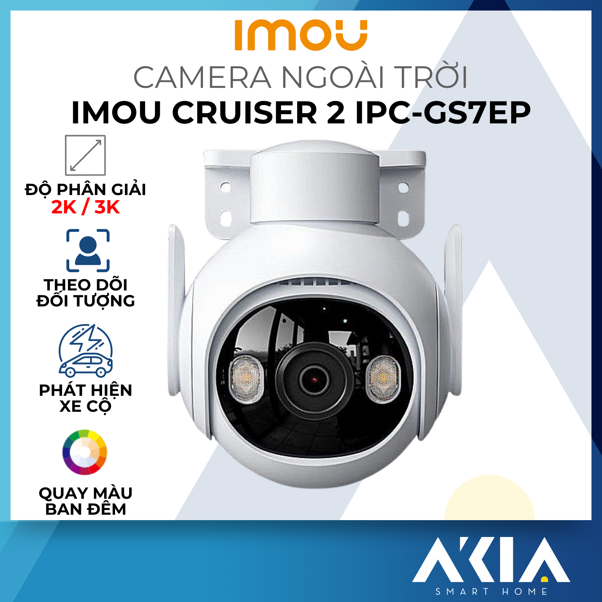 Camera Wifi ngoài trời Imou Cruiser 2 IPC-GS7EP-5M0WE - 3MP/5MP, độ phân giải cao 2K / 3K, phát hiện người và xe cộ, có màu ban đêm - Hàng chính hãng