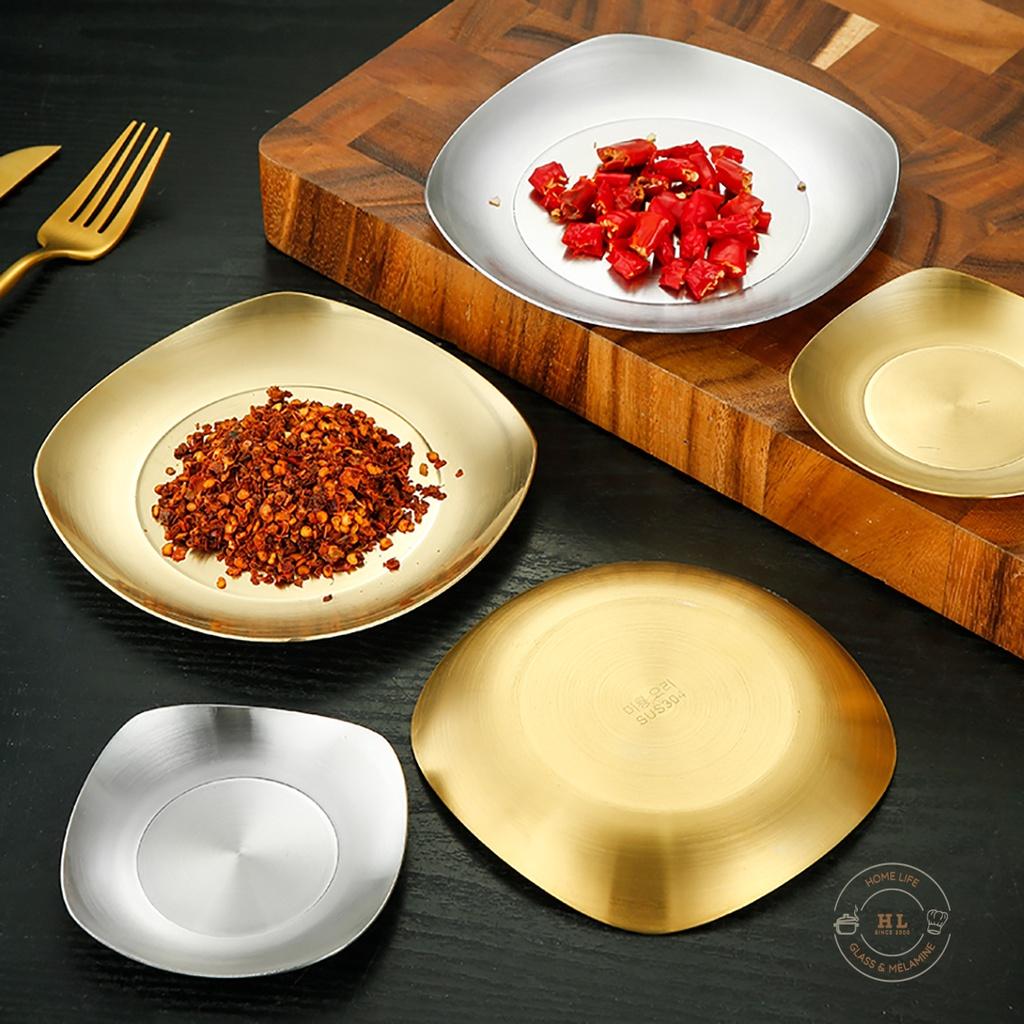 ĐĨA INOX VUÔNG VÀNG KHÔNG ĂN MÒN CAO CẤP | Khay inox chuyên dụng đựng gia vị, salat, đồ ăn vặt.... Hàn Quốc Dáng Vuông