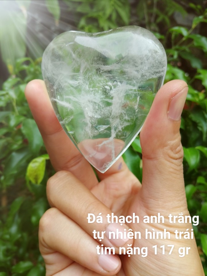 Trái Tim Đá Thach Anh Trắng, Đá Trang Trí, Sưu Tầm, Chặn Giấy - Đá Phong Thủy