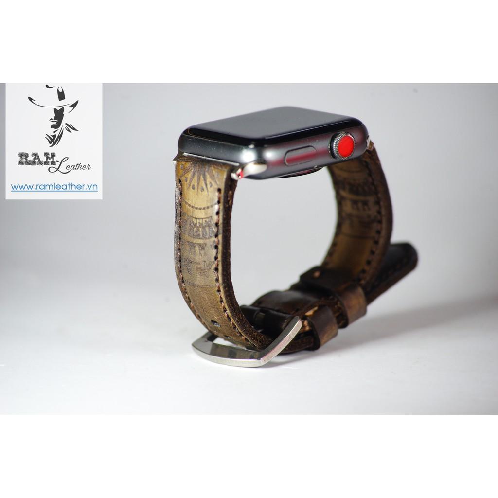 DÂY ĐỒNG HỒ TRỐNG ĐÔNG DA BÒ VEGTAN Ý NHUỘM THỦ CÔNG MÀU SOCOLA