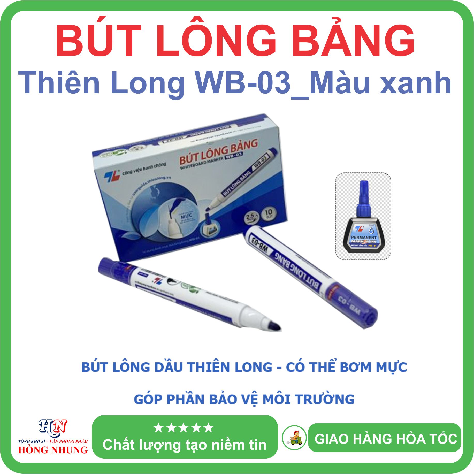 [SÉT] COMBO Hộp 10 Cây Bút Lông Viết Bảng Trắng WB-03, Mực ra đều, dễ lau chùi.