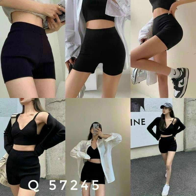 Quần đùi nữ mặc nhà thể thao, quần sooc nữ tập gym vải thun màu đen