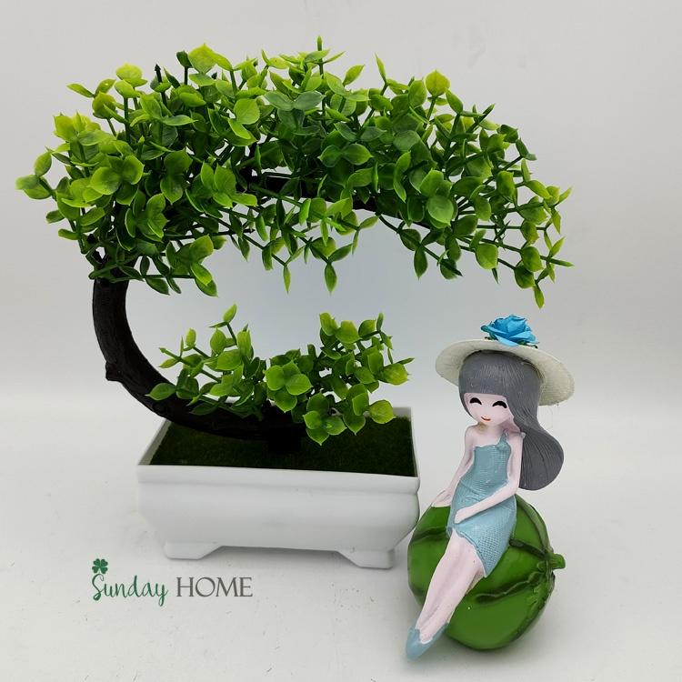 Cây giả Bonsai hoa rực rỡ (kèm chậu), chậu cây giả để bàn, kệ tủ, trang trí nhà cửa