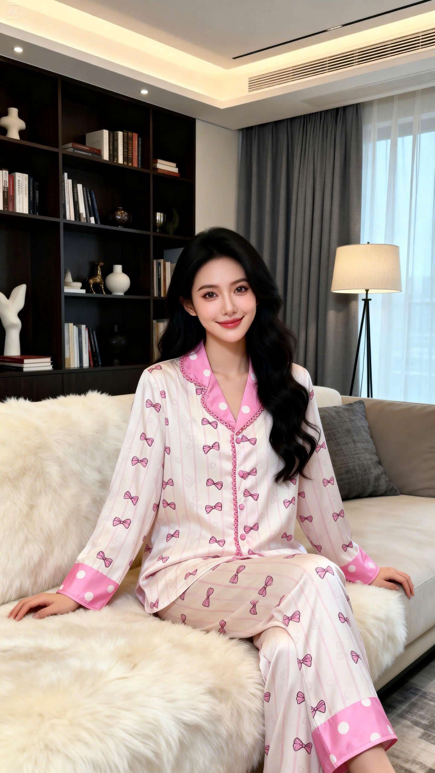 [NN Pijama] Bộ Pijama Lụa Nữ Nút Bọc Phối Viền Ren