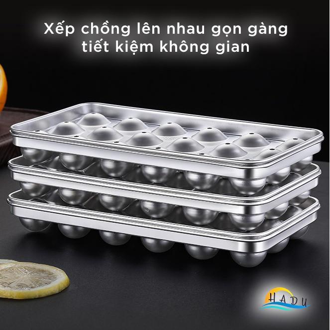 Khay Làm Đá Tròn Nhỏ 18 Viên Có Nắp Đậy Cao Cấp Inox 304 Đạt Chất Lượng Đức HADU