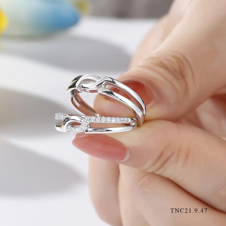 Nhẫn cặp AK41 cao cấp, Nhẫn nam, nhẫn nữ, đường nét mềm mại, xoắn vào nhau biểu tượng tình yêu vĩnh cửu. Mẫu mới 2022
