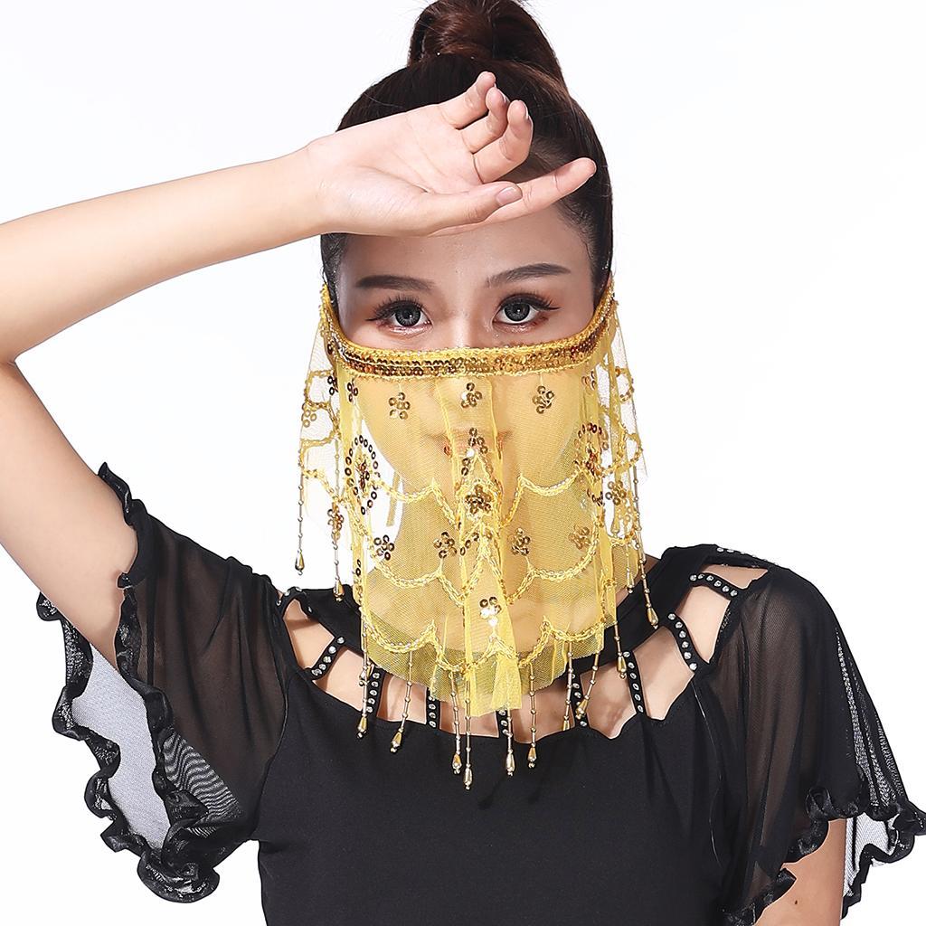 2x Lady Belly Dance Beaded Sequins Face Halloween Costume Accessory