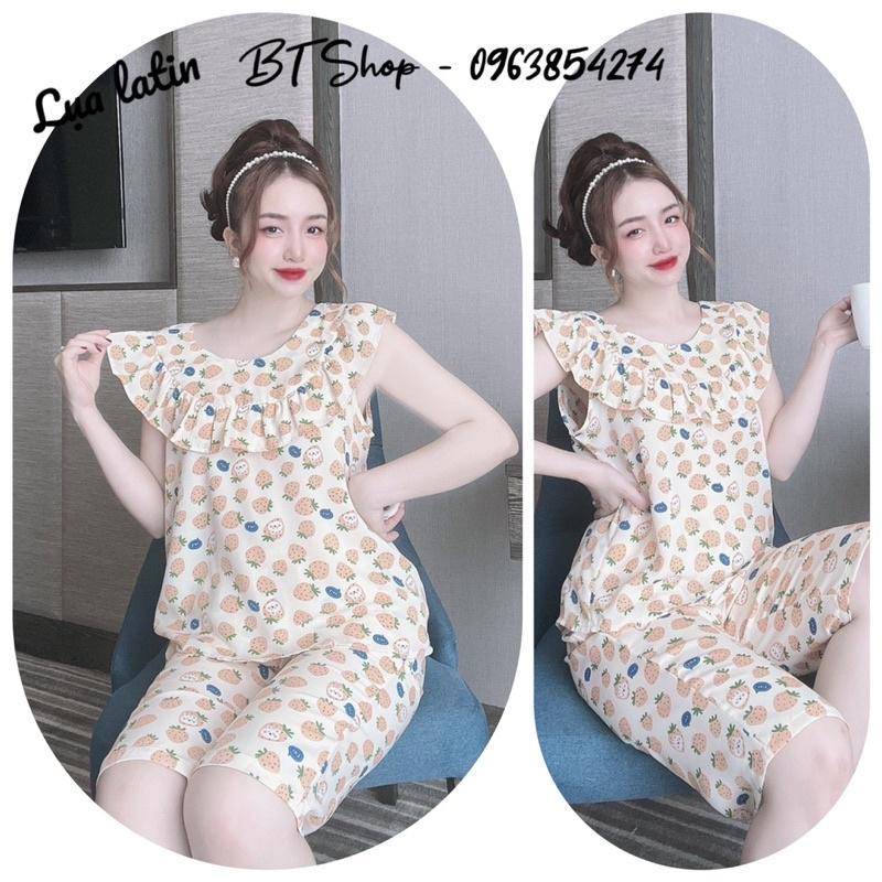 Đồ ngủ mặc nhà lụa mango áo bèo hoạ tiết freesize 42-57kg