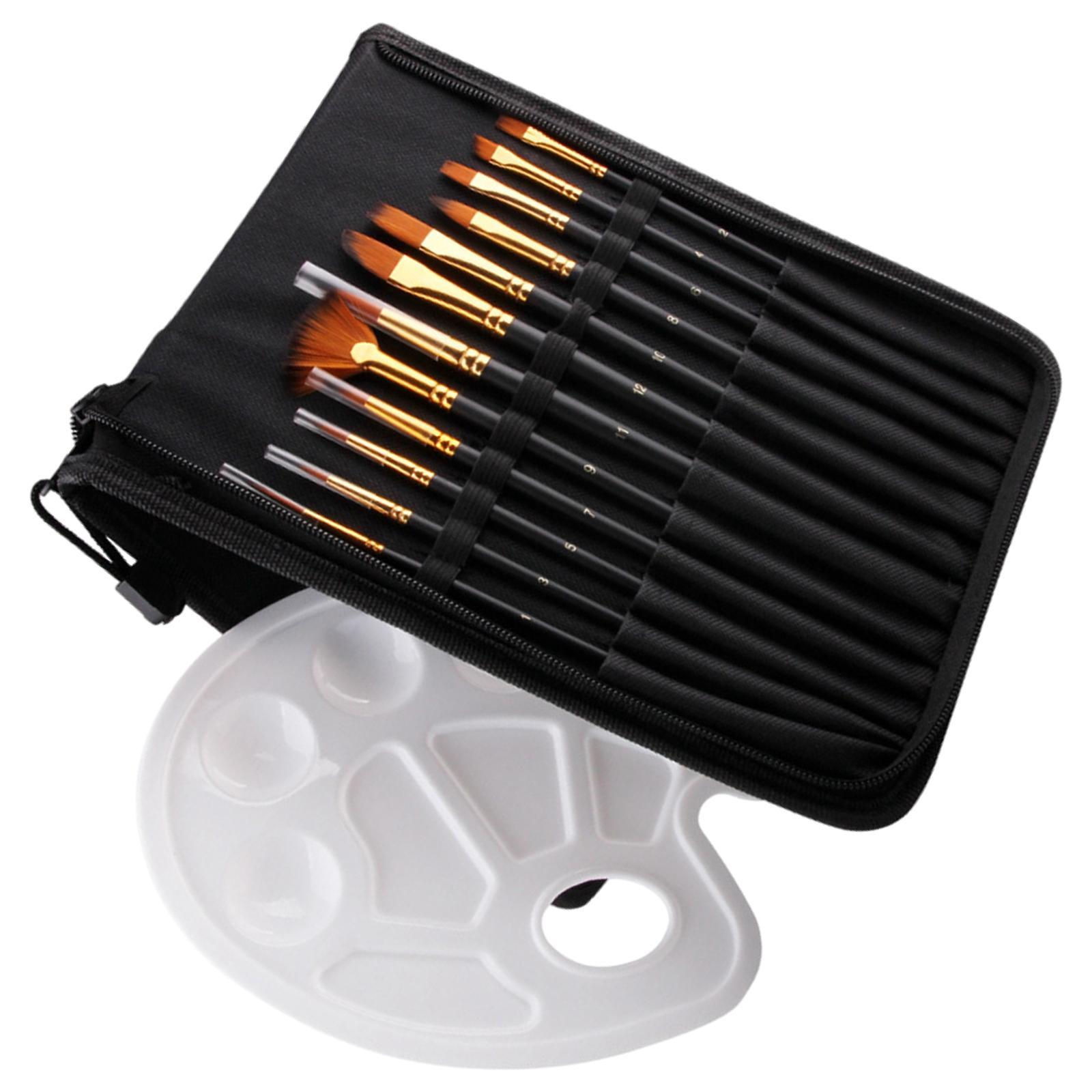 14 Pack Paint Brush Set with 12 Brushes, 1 Palette and 1 Carrying Case for Watercolor, Oil, Acrylic Painting