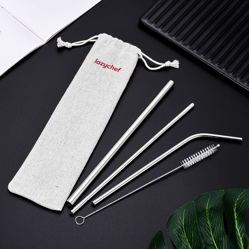 [Quà tặng] Set 3 ống hút inox kèm túi đựng và cọ vệ sinh Lazychef