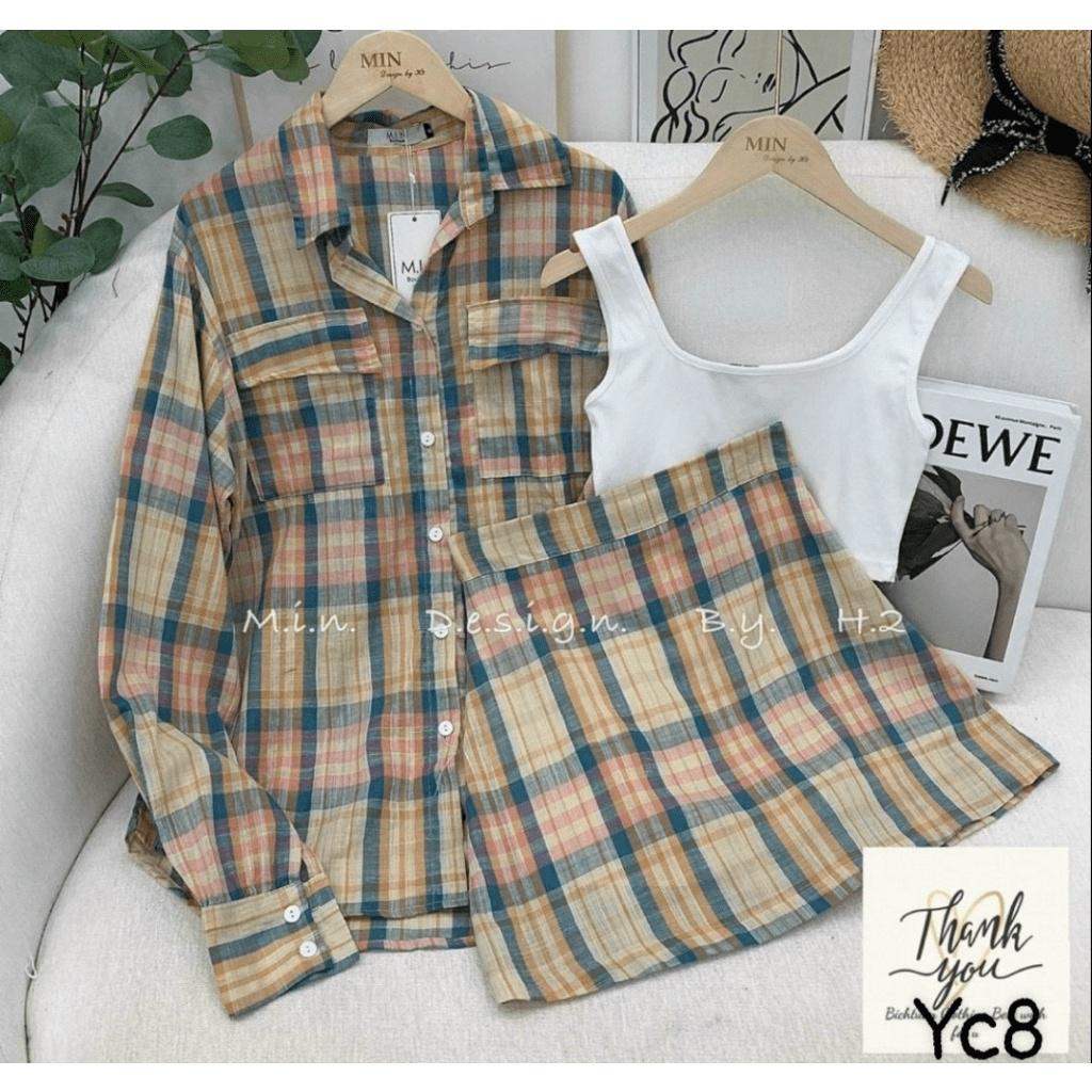 SÉT 3 MÓN ÁO VÁY CARO TRẺ TRUNG NĂNG ĐỘNG TÔN DÁNG CỰC XINH