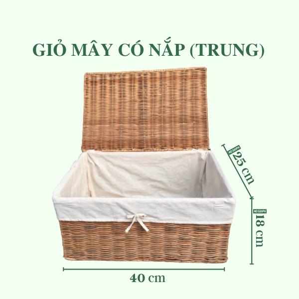 Giỏ Mây Đa Năng Đựng Đồ Có Nắp Lót Trang Trí Nhà Cửa - Rattan Basket