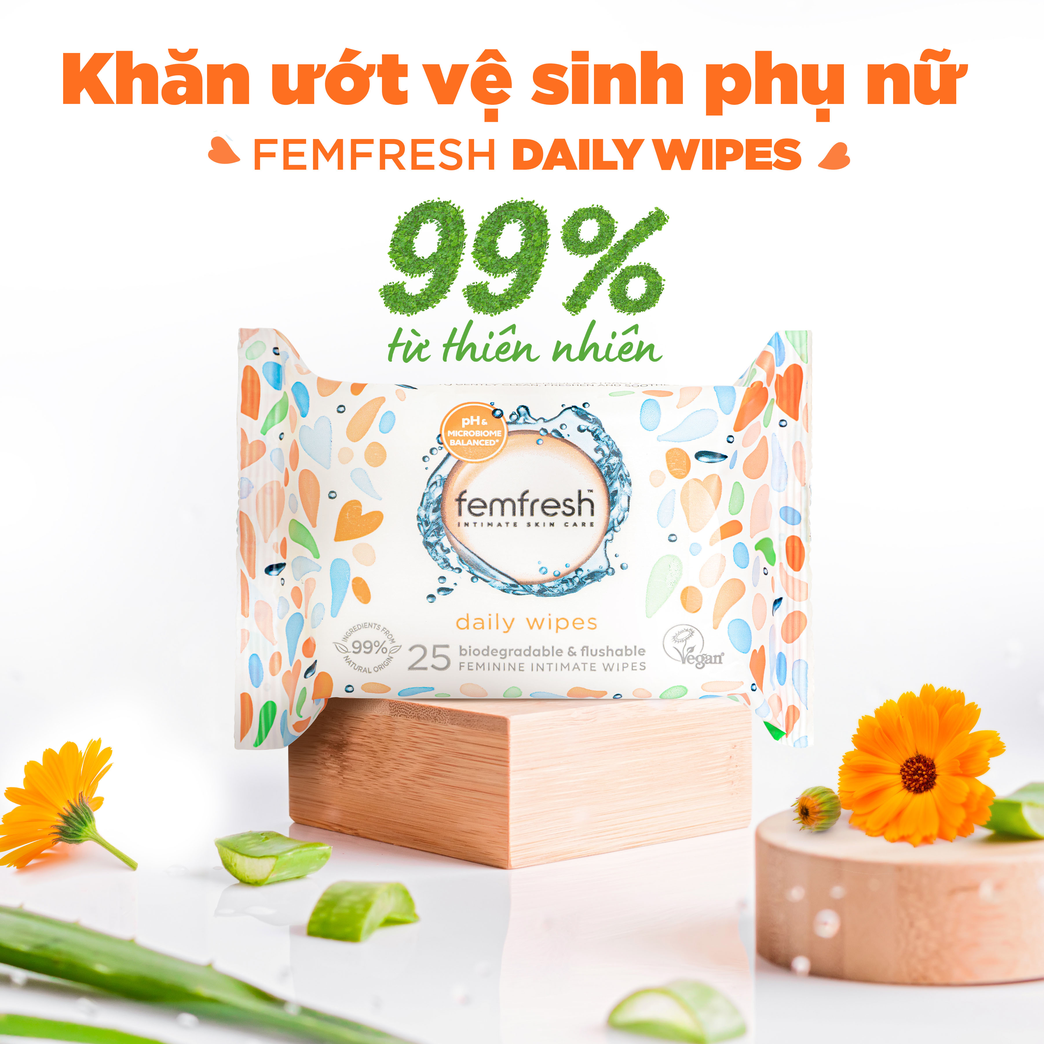 Khăn Uớt Vệ Sinh Phụ Nữ Cao Cấp Femfresh Anh Quốc - 25 tờ/gói