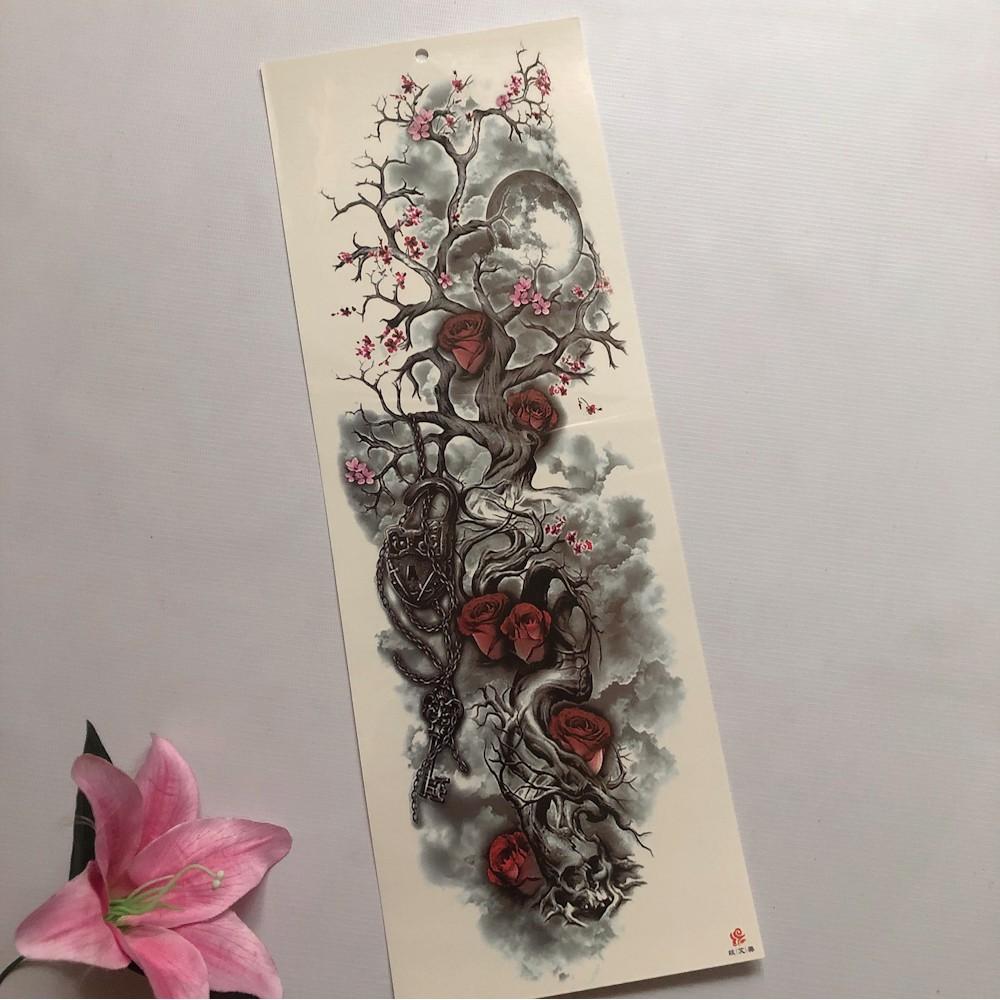 Combo 2 tấm hình xăm dán đầu lâu và ma nữ kín tay 17x48cm- tặng bắp tay mini 10x20cm