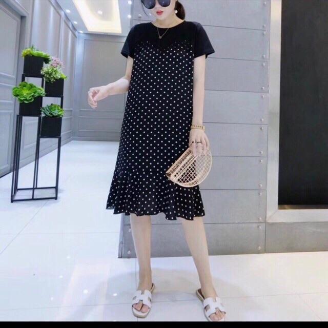 Váy bầu xinh thời trang dáng suông chất lụa pha cotton bi suông