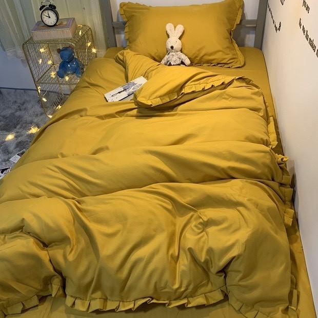 Bộ 4 Món Chăn Ga Gối COTTON TC Viền Bèo Sang Chảnh 2020