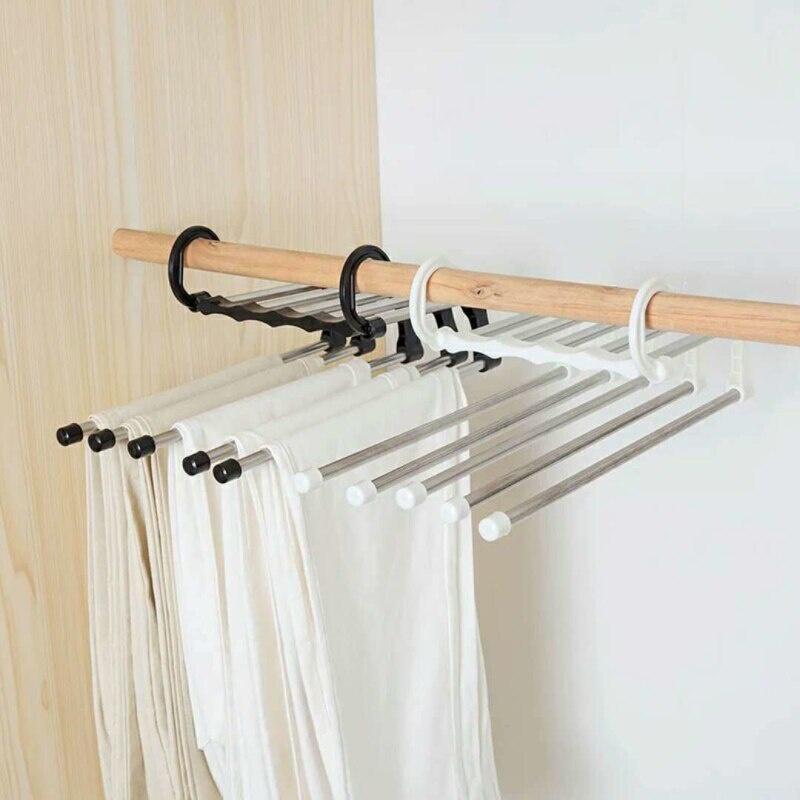 Hot Sale 5 In 1 Portable Multi-function Stainless Steel Pants Hanger Drying Rack Belt Storage Rack Space Saving Closet Organizer