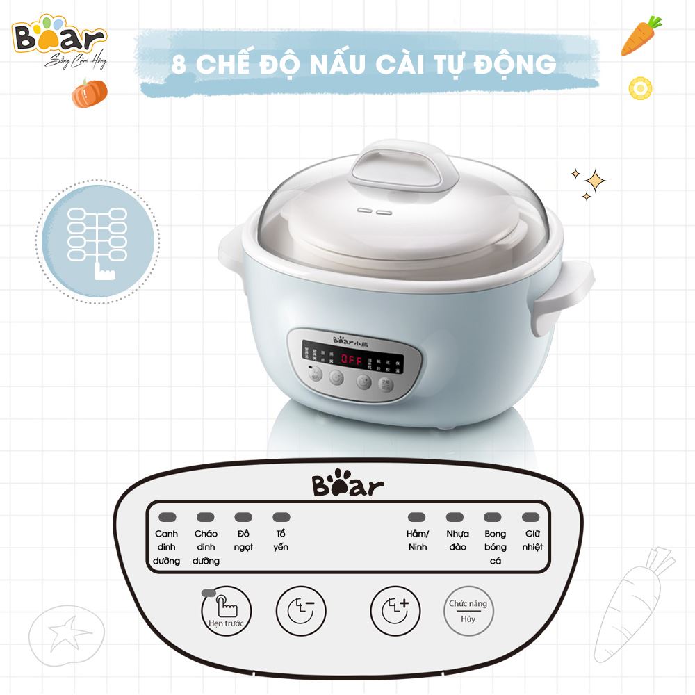 Nồi Chưng Cất Yến, Tiềm Thuốc Bắc BEAR SUBE003 1.6L - Hàng Chính Hãng