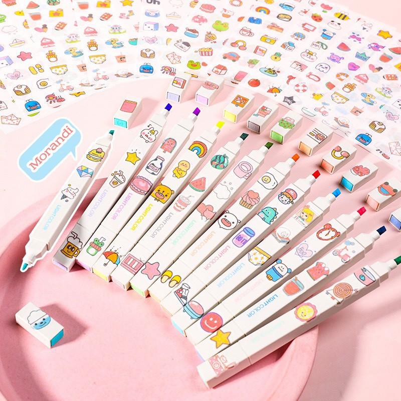 Bút dạ hai đầu màu Morandi màu xinh xắn tiện dụng, bút đánh dấu bút nhớ LIGHTCOLOR Bút Highlighter ST211