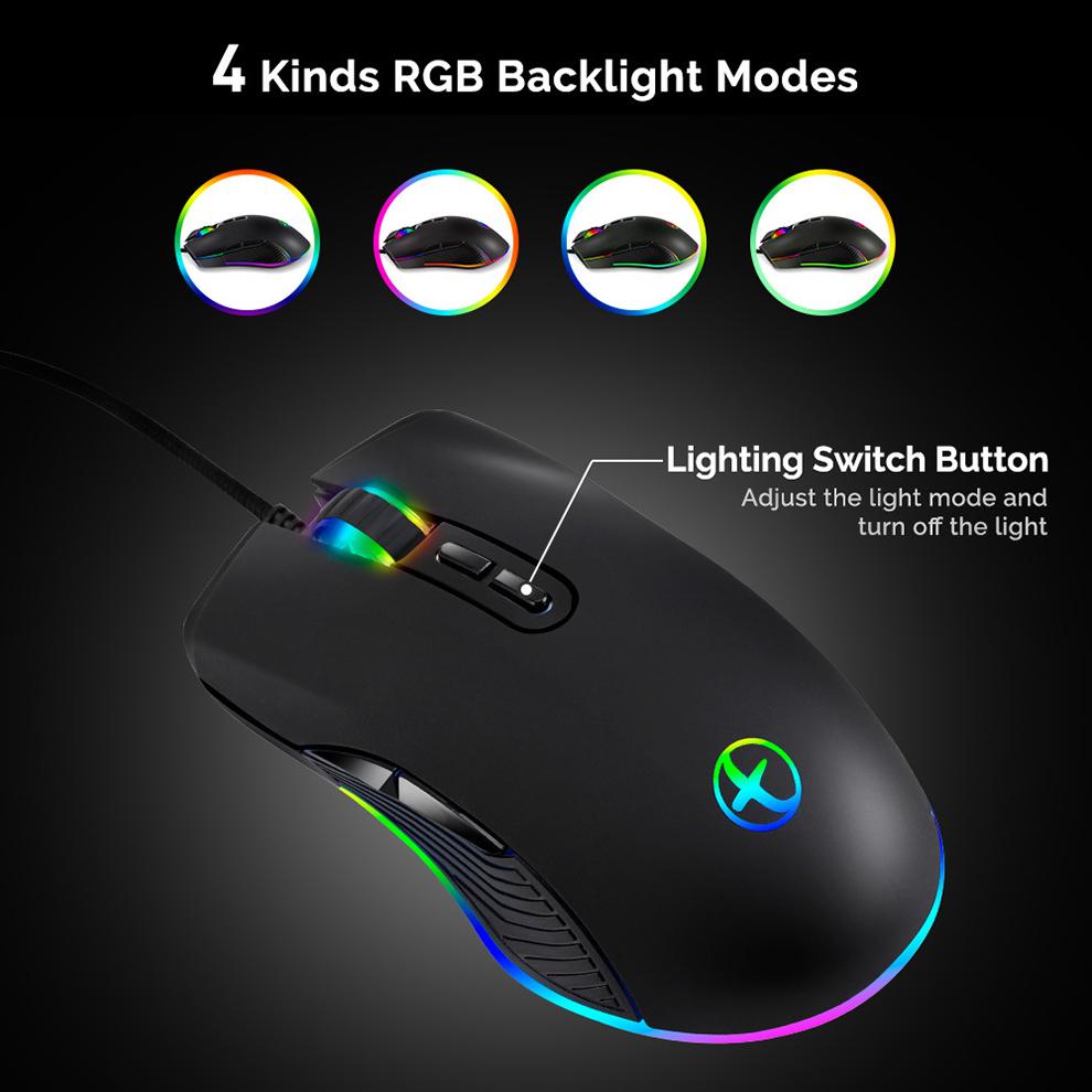 Sữa ong chúa Lược USB Loại C Chuột 3200 DPI USB C Chuột Chơi Game Máy Tính Wried Chuột Quang cho chơi Game RGB 4 Đèn Nền Đèn LED