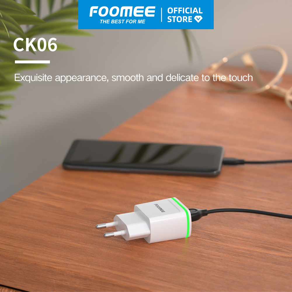 Củ Sạc 2 Cổng USB FOOMEE CK06 - Màu Trắng/Đen - Sạc Nhanh 2.4A 2 Thiết Bị Cùng Lúc - Hàng chính hãng