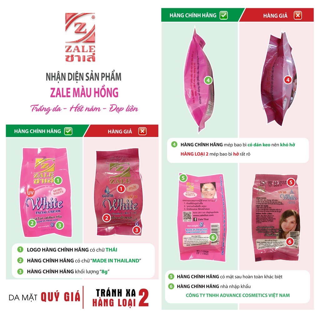 ZALE - KEM DƯỠNG TRẮNG DA ZALE HỒNG 8G - NHẬP KHẨU - Hộp 24 hủ