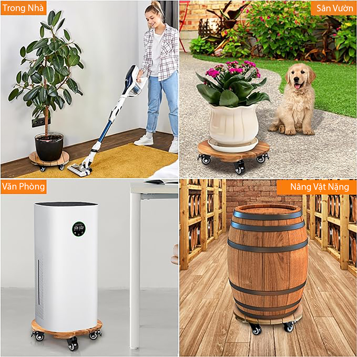 Đế Lót Chậu Cây Có Bánh Xe Cao Cấp Đường Kính 35cm Tải Trọng 150Kg, Để Di Chuyển Chậu Cây Thường Xuyên