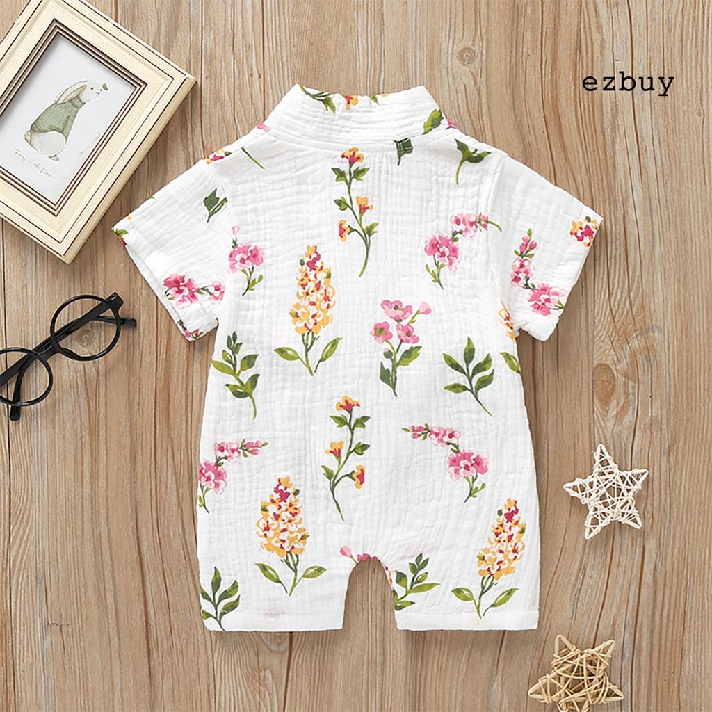 Bộ áo liền quần tay ngắn cổ chữ V chất liệu cotton thoáng khí thời trang cho bé sơ sinh