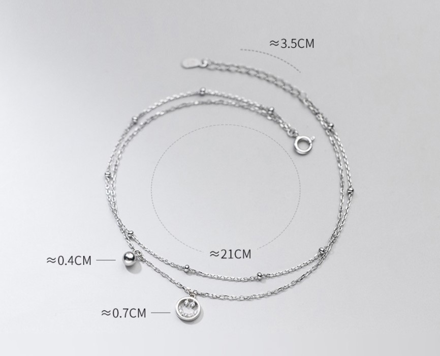 Lắc chân bạc nữ cao cấp dây đôi cá tính LCBN252 + Tặng hộp đựng lắc + Tặng khăn lau bạc