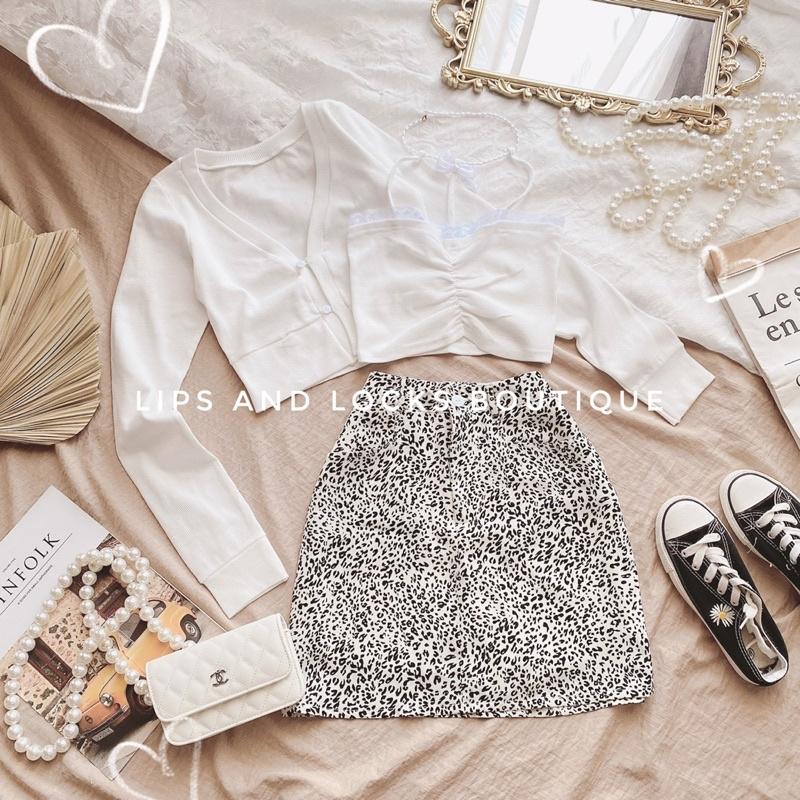 Set Áo Khoác + Crop 2 Dây Kèm Chân Váy Beo - Kèm Hình Thật