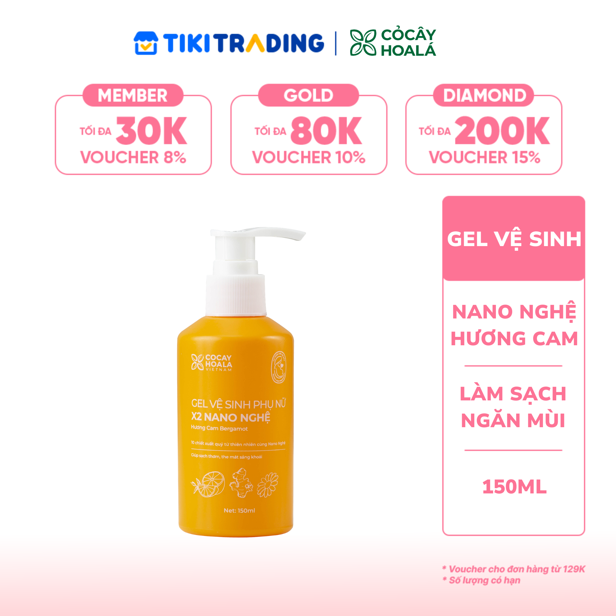 Cocayhoala Gel vệ sinh x2 nano nghệ hương cam 150ml