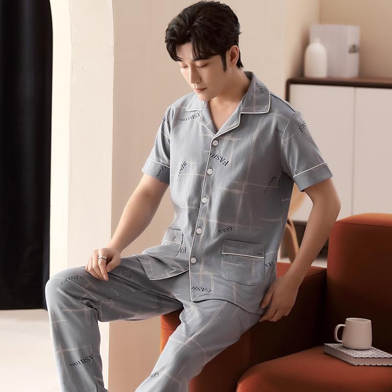 2302-Bộ Pijama nam cộc tay cotton 100% mềm, thoáng mát, size L-3XL (M2302)