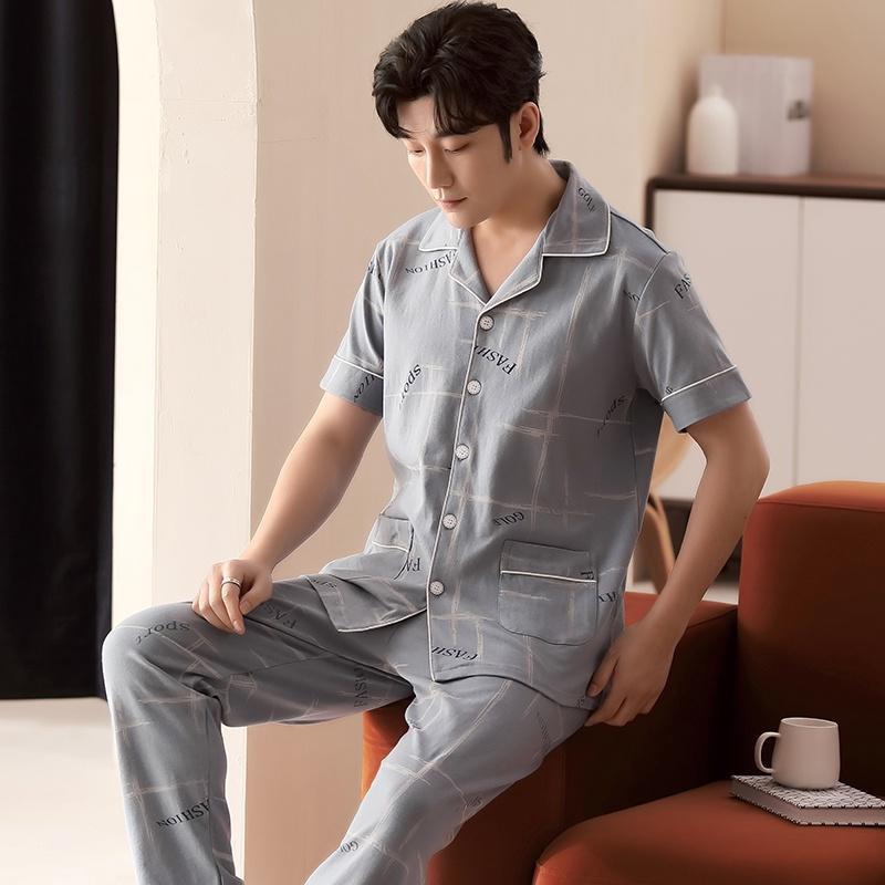 2302-Bộ Pijama nam cộc tay cotton 100% mềm, thoáng mát, size L-3XL