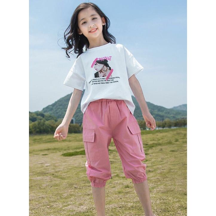 Bộ quần áo thun hè cho bé gái 4-14 tuổi, bộ quần áo hè cho nữ 14-45kg "MIONI GHT" thiết kế năng động. Hàng may kỹ.