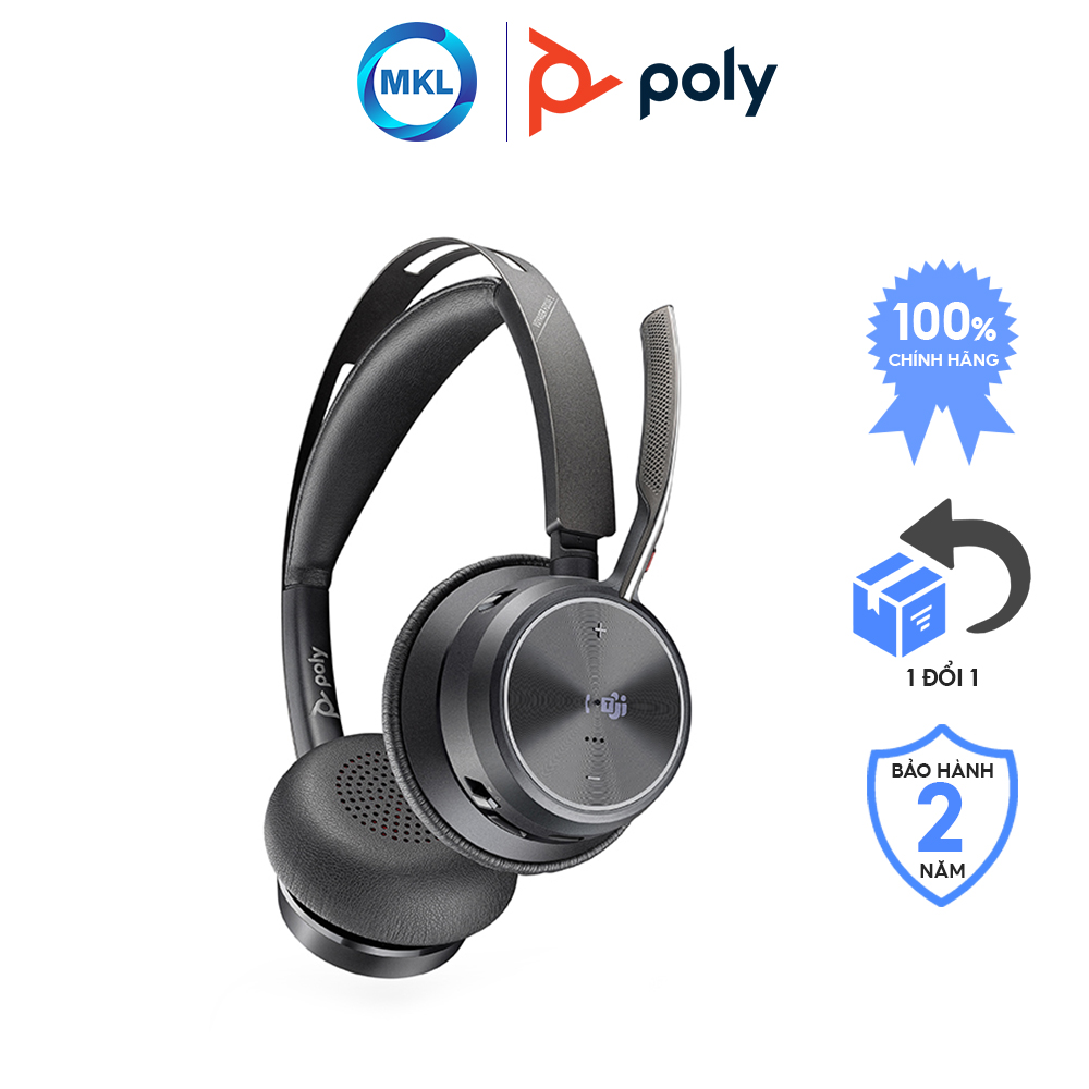 Tai Nghe Chụp Tai Không Dây, Khử Ồn, Kháng Nước Poly Plantronics Voyager Focus 2 UC Bluetooth/ USB-C - Hàng Chính Hãng