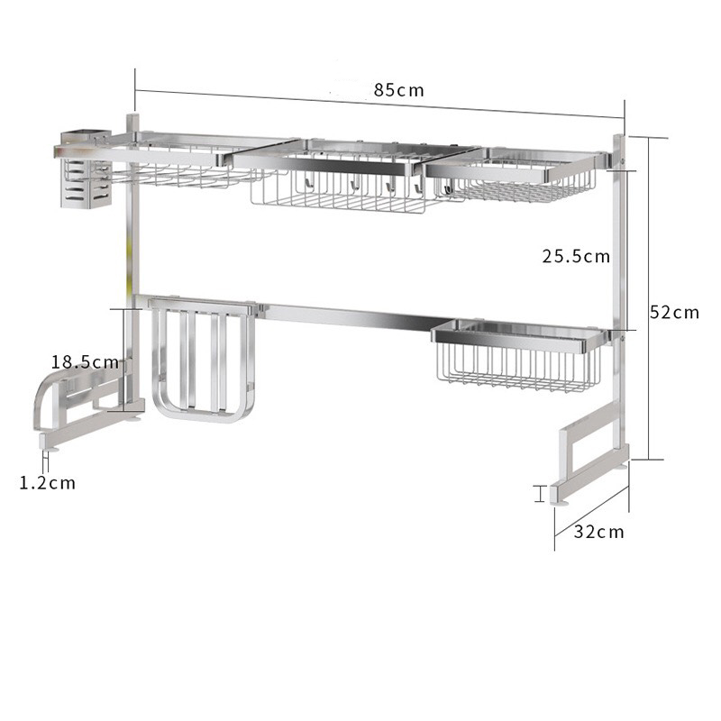 KỆ BẾP- KỆ ĐỂ CHÉN BÁT ĐA NĂNG INOX SUS 304 TIÊU CHUẨN NHẬT DÀNH CHO CHẬU ĐÔI- KT 85CM