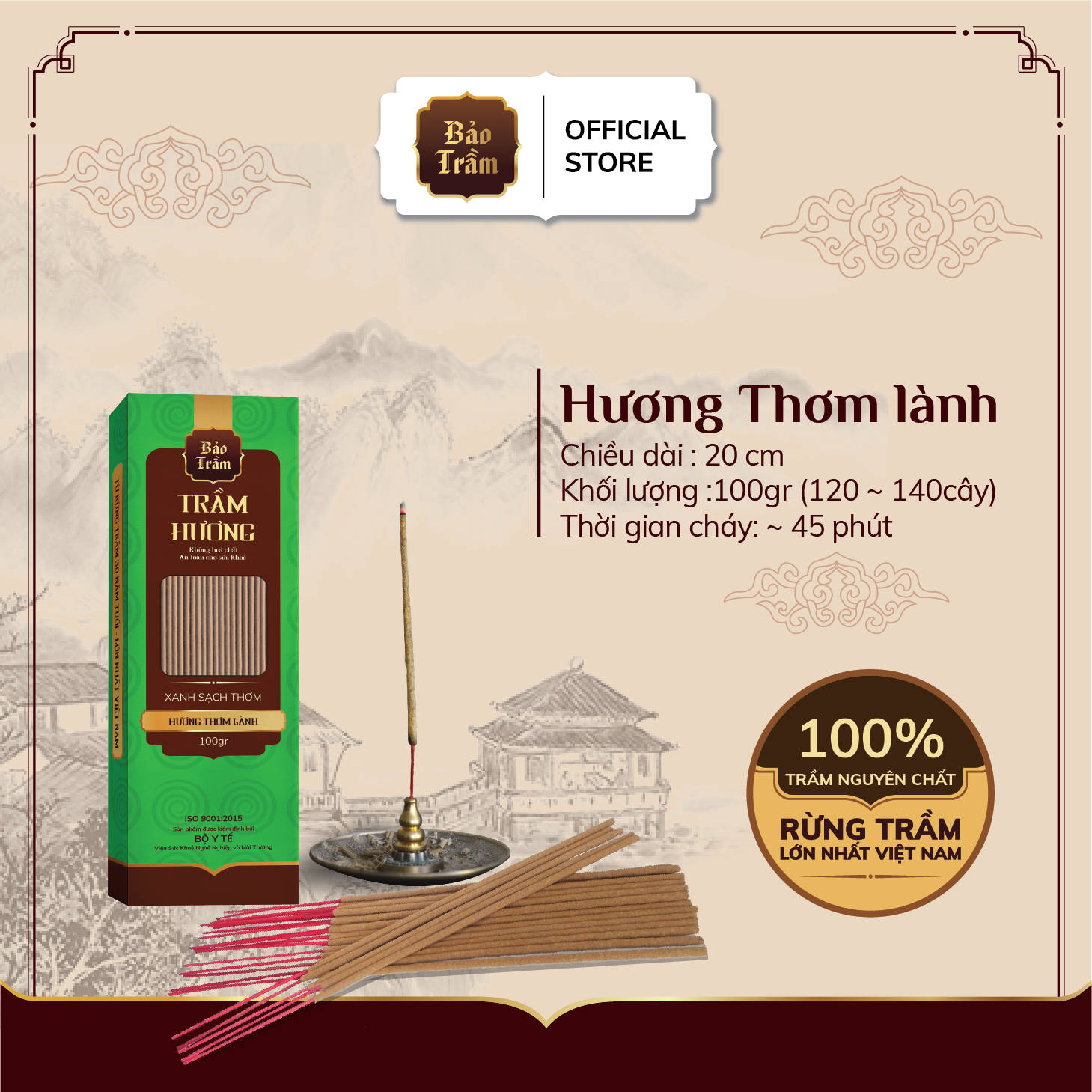 Combo 5 Nhang Thơm Lành 20cm - CTI20 - 100gr  - Nhang Sạch Bảo Trầm - Trầm Hương Nguyên chất