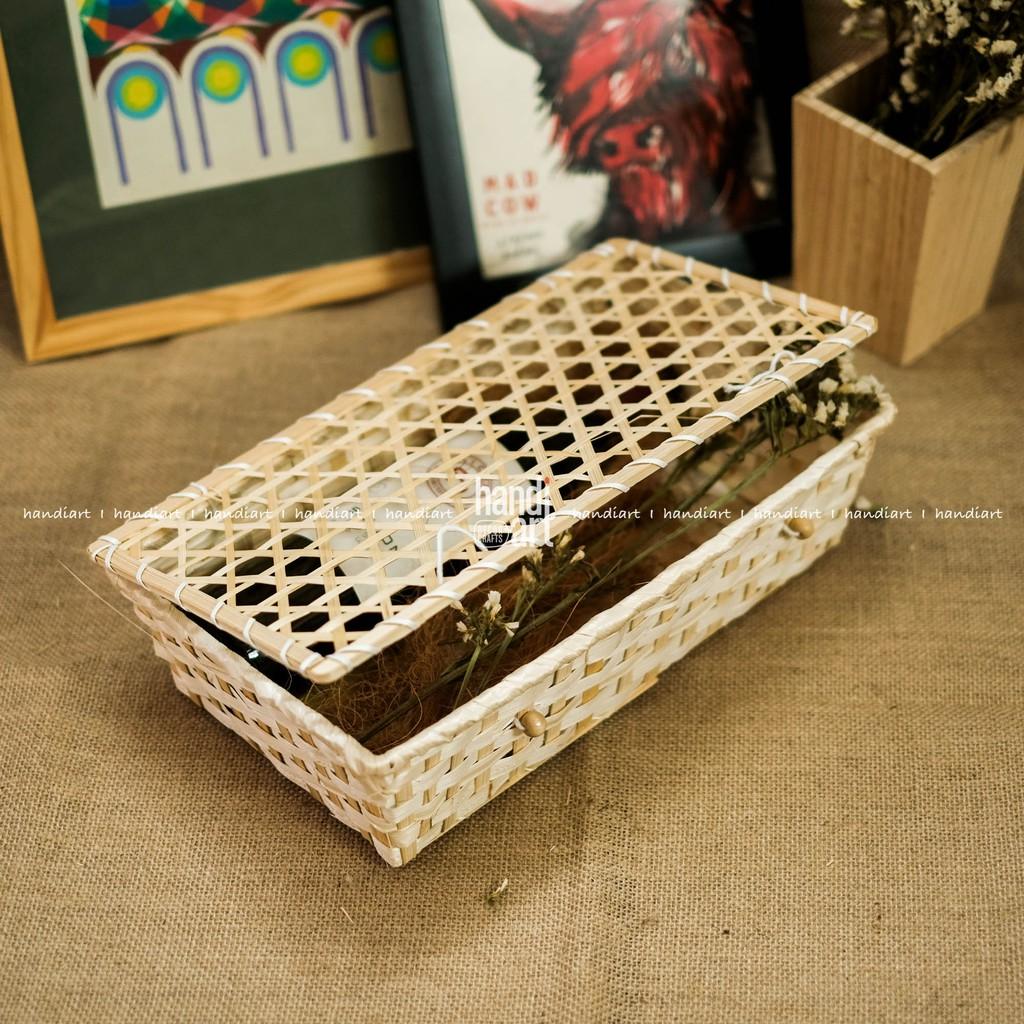 Hộp tre đan có quai - hộp tre đan hình chữ nhật - Woven bamboo box