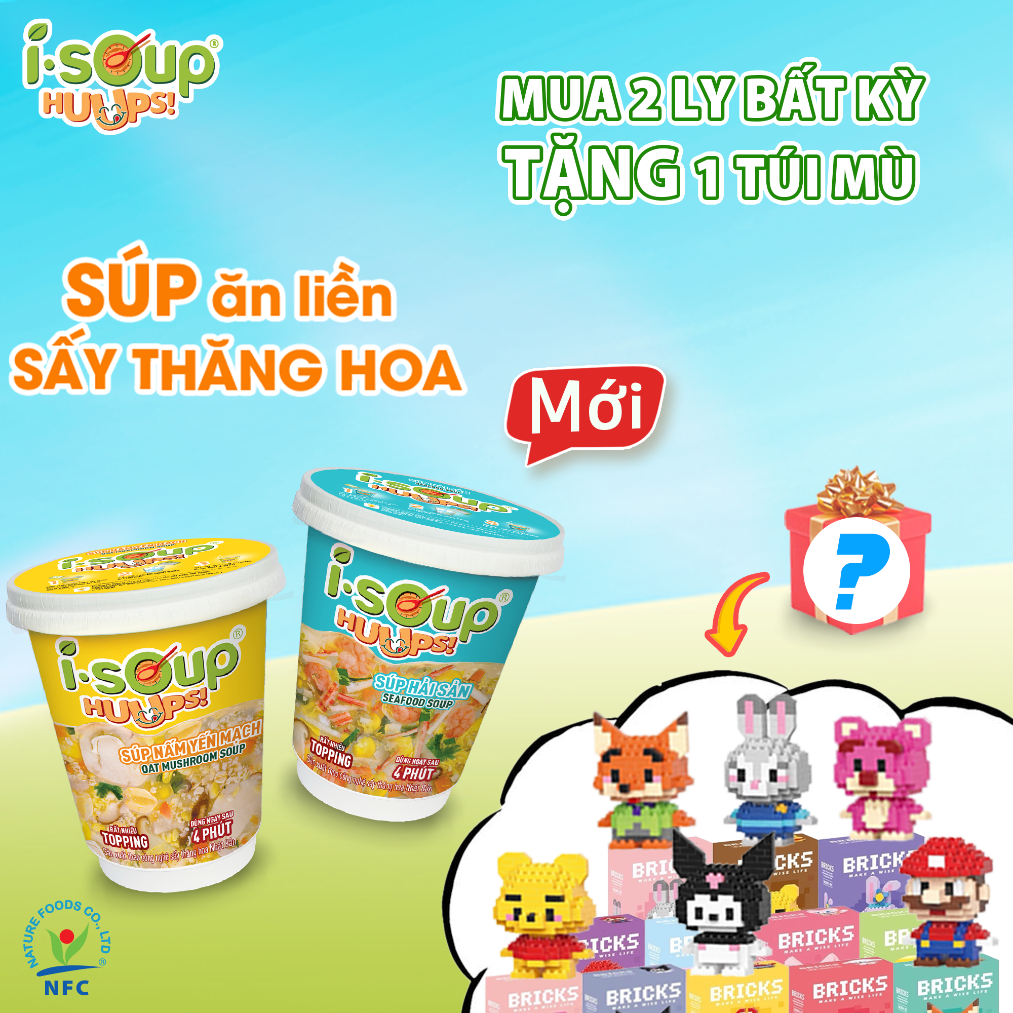 Combo Súp Hải Sản + Súp Nấm Yến Mạch Ăn Liền ISOUP HUUPS - Súp Ăn Liền Sấy Thăng Hoa
