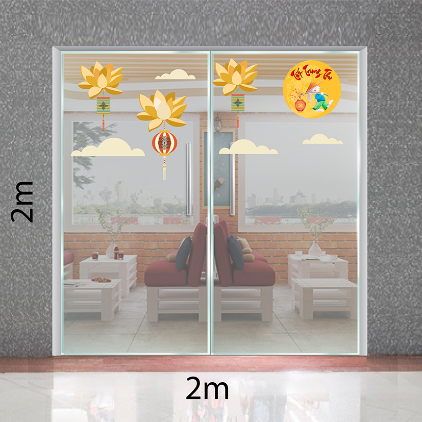 Decal trang trí trung thu 2021 Thỏ Trắng rước đèn trên cung Trăng