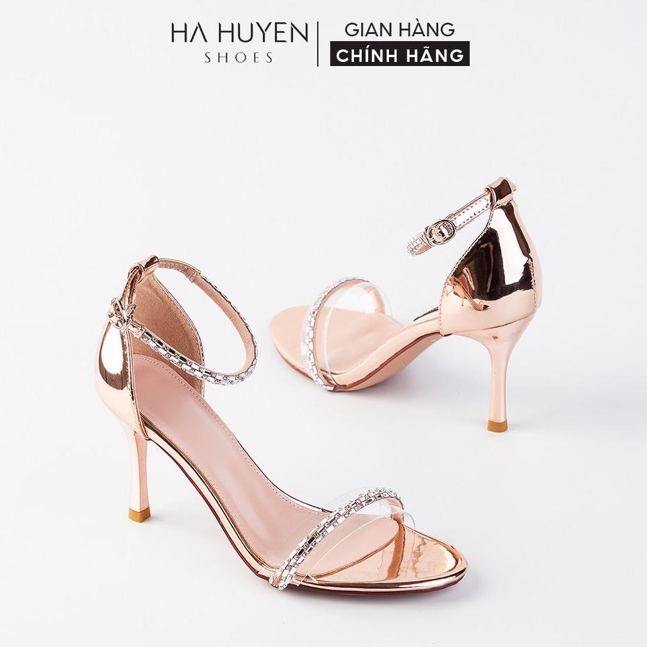 Sandal cao gót nữ Hà Huyền Shoes quai trong phối đá mảnh gót nhọn 8 phân - SD211