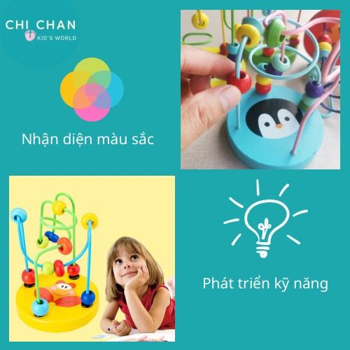 Đồ chơi luồn hạt gỗ mini cho bé, luyện đôi tay khéo léo