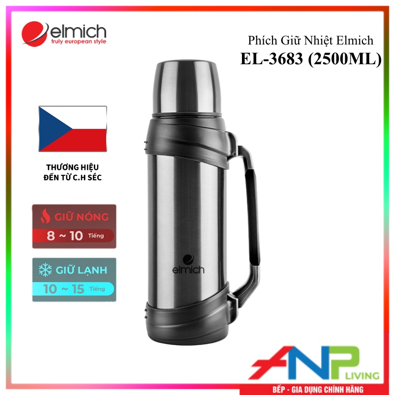 Phích Giữ Nhiệt 3 lớp, Inox 304 Tráng bạc Elmich EL-3688 (Dung tích 2500ml / Giữ Nóng 8h - Giữ Lạnh 12h) - Hàng Nhập Khẩu Chính Hãng