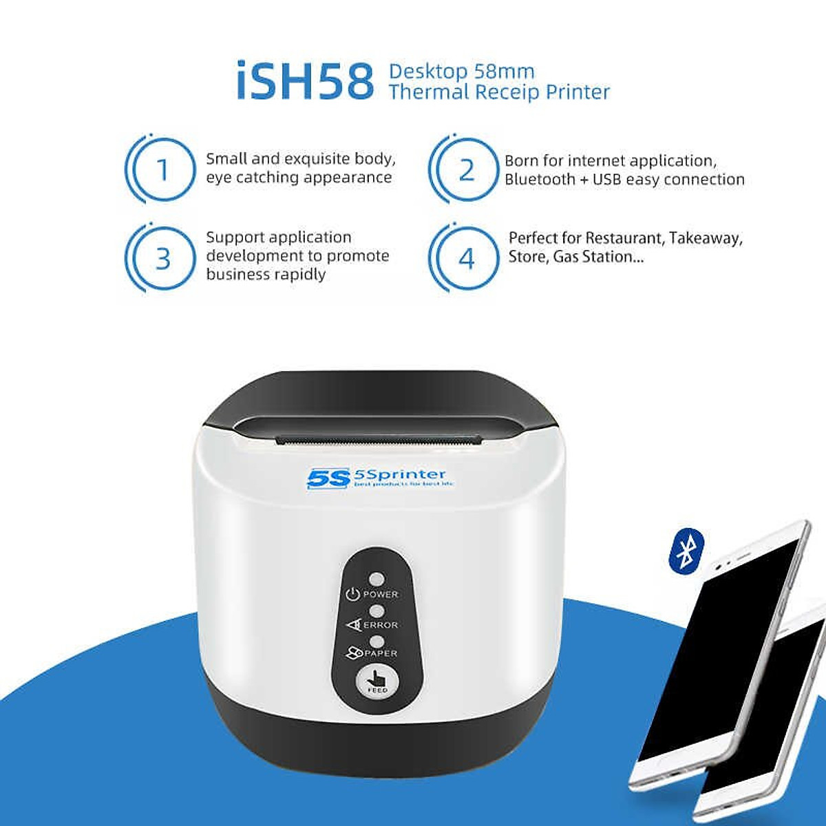 MÁY IN HÓA ĐƠN, IN BILL KẾT NỐI BLUETOOTH VỚI ANDROID & IOS GPRINTER ISH58 - HÀNG CHÍNH HÃNG