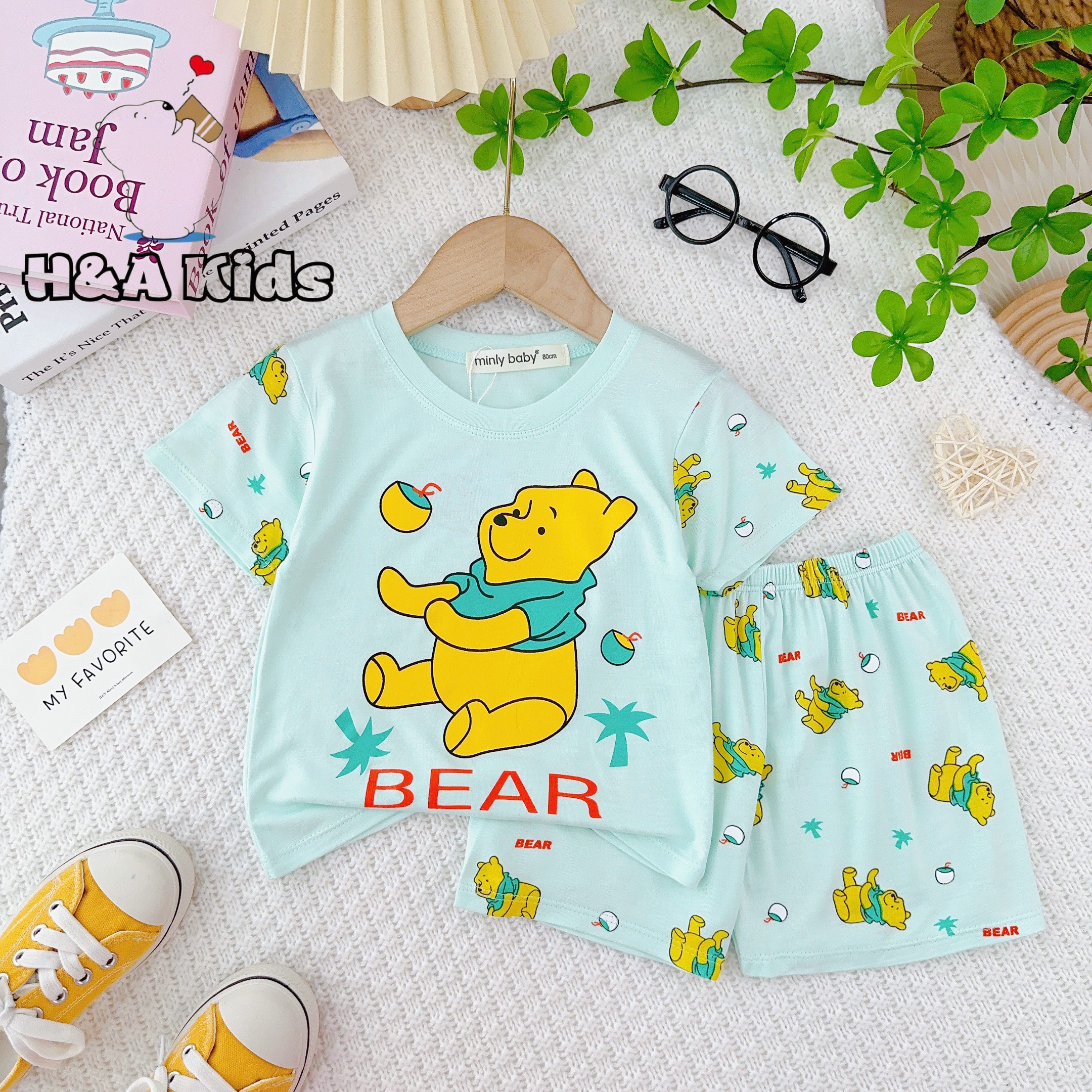 Bộ thun cộc tay phối áo- quần siu xinh cho bé trai và gái