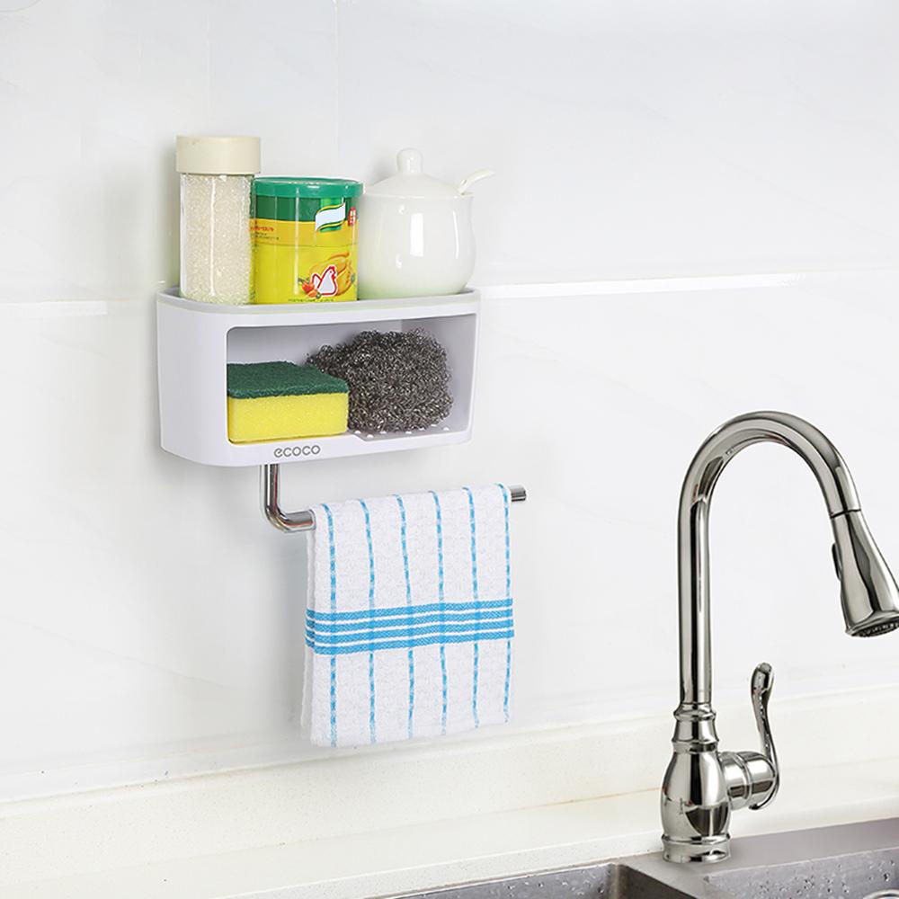 Hộp đựng đồ trong phòng tắm treo tường thiết kế kèm thanh treo khăn ecoco