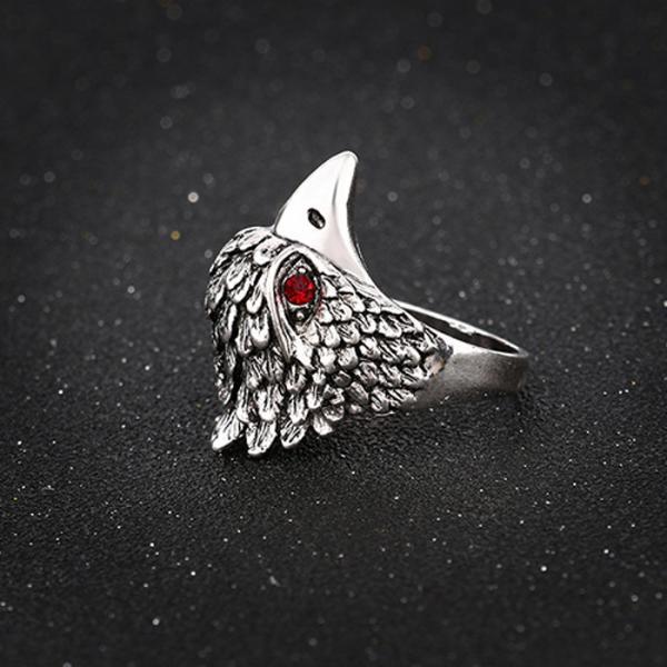 Jewelry Vintage Ring Silver Crystal Animal Eagle Head Shaped Mens Ring 20mm